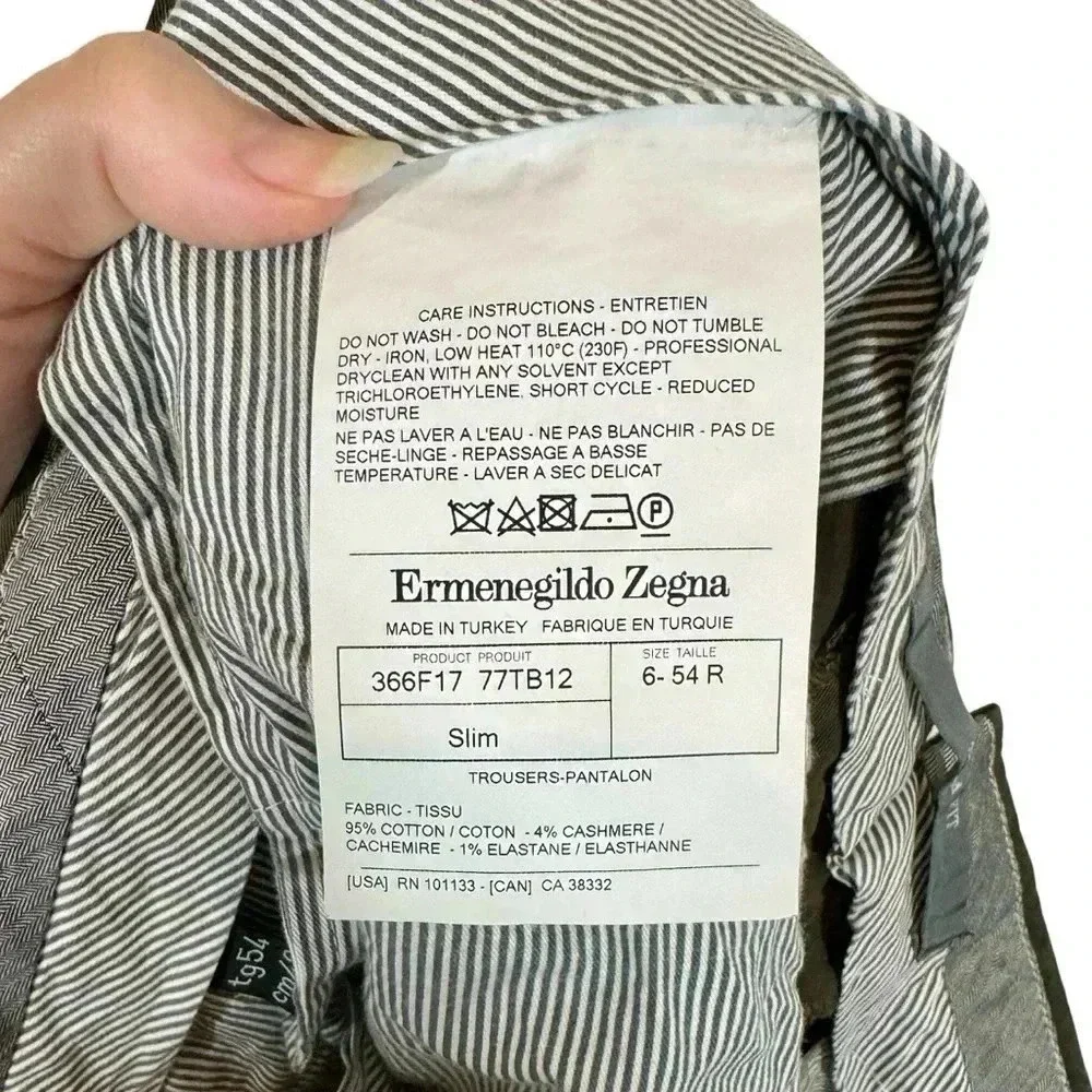 Ermenegildo Zegna Cotton Cashmere Cashco Comfort Slim Fit Chinos Trousers Sz6-54